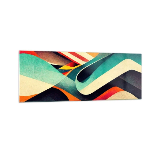Obraz na szkle - Kolorowe fale abstrakcyjne w dynamicznej kompozycji - 140x50cm - Kompozycja intensywna - Nowoczesna dekoracja ścienna do salonu i sypialni ARTTOR