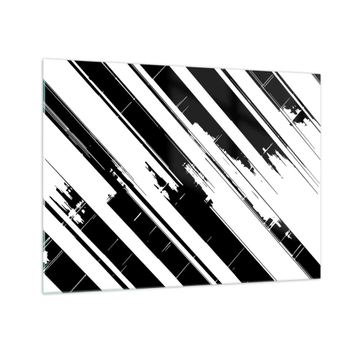 Obraz na szkle - Dynamiczne czarno-białe pasy z efektem przetarć - 70x50cm - Kompozycja intensywna i dynamiczna - Nowoczesna dekoracja ścienna do salonu i sypialni ARTTOR