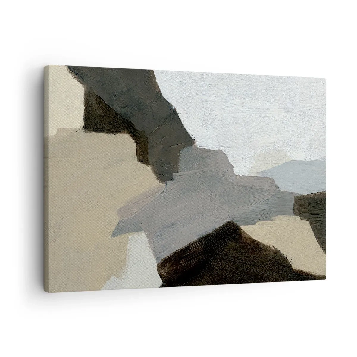 Obraz na płótnie - Abstrakcyjne formy w odcieniach beżu, brązu i szarości - 70x50cm - Abstrakcja: rozstaje szarości - Nowoczesna dekoracja ścienna do salonu i sypialni ARTTOR