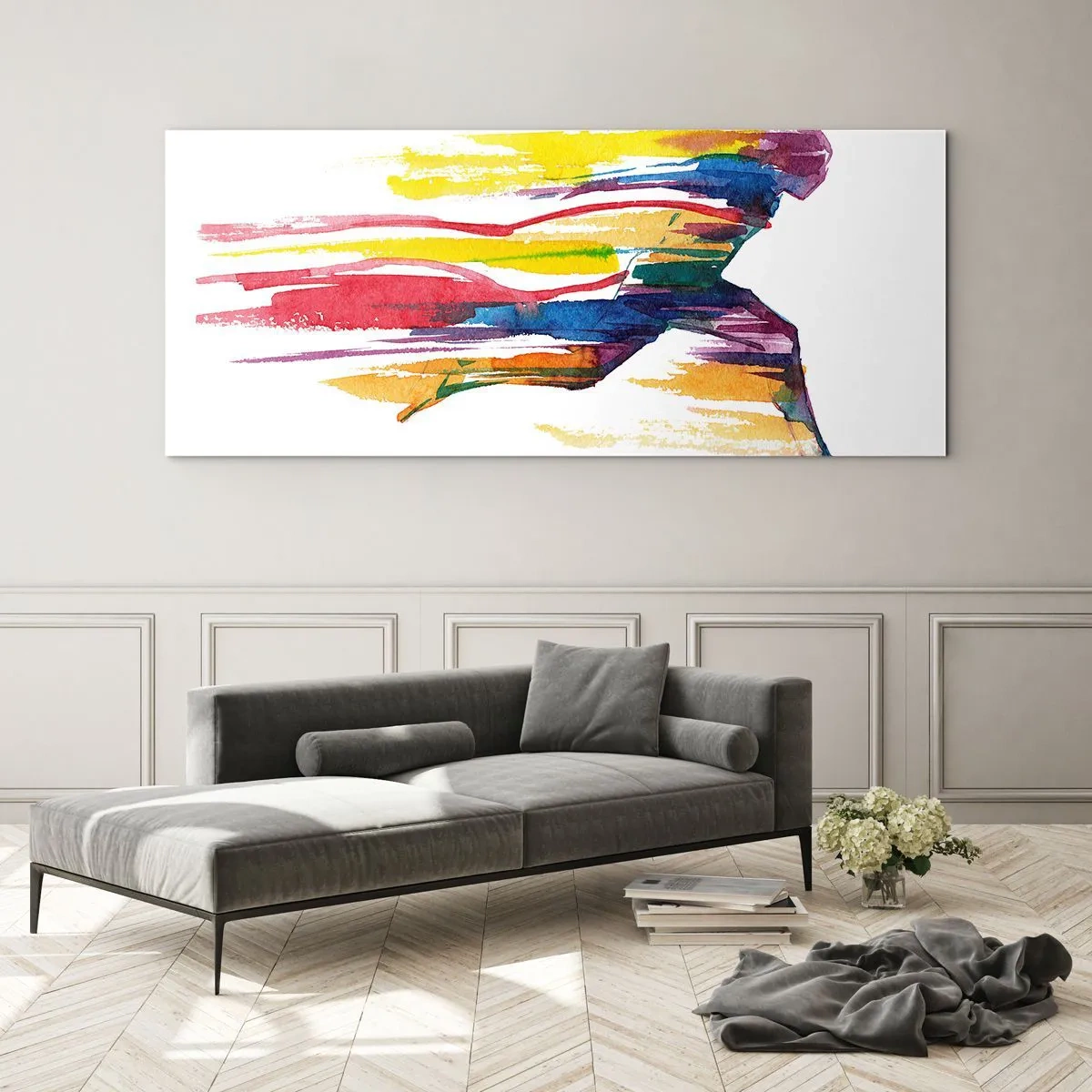 Obraz na szkle - Bieg przez tęczę - 90x30 cm
