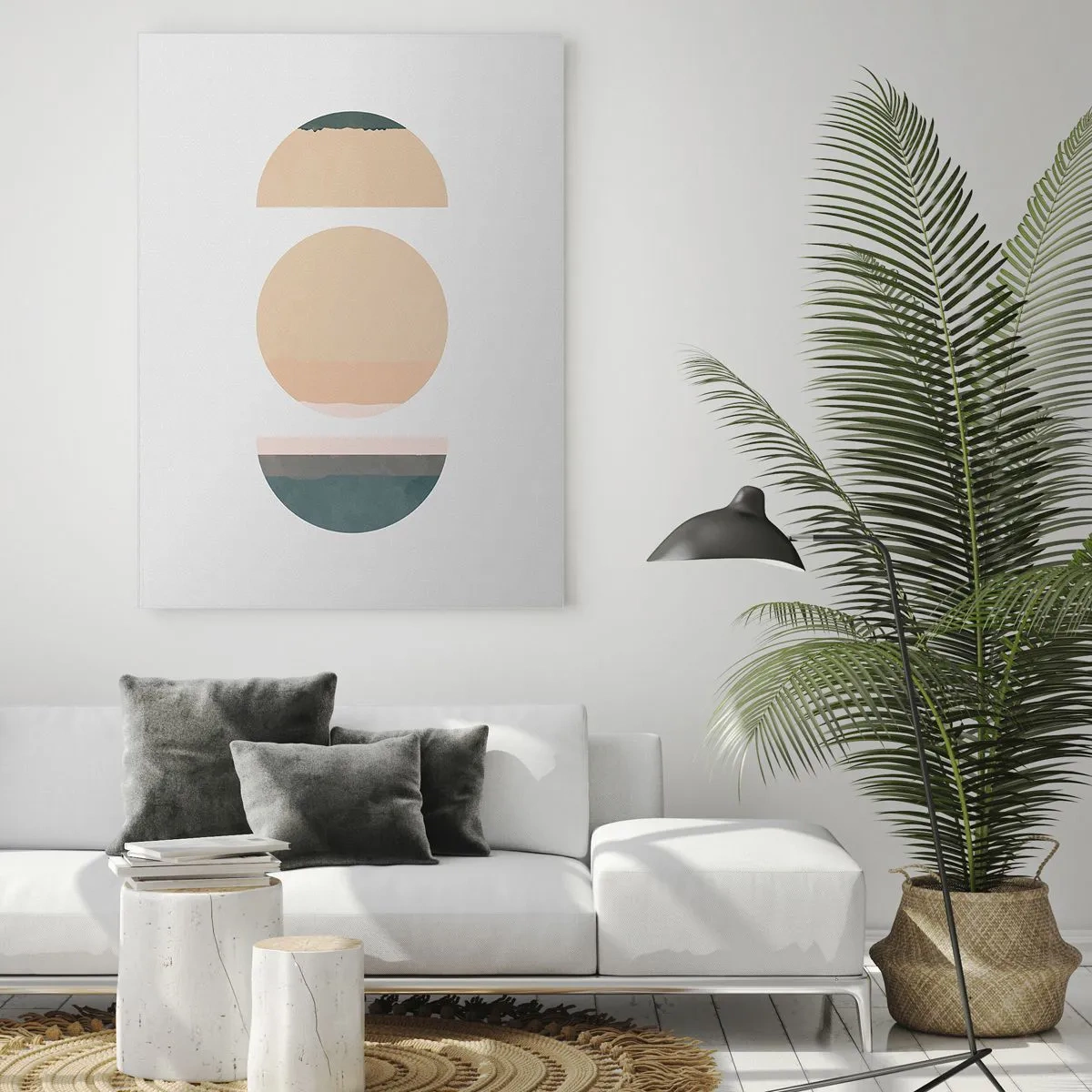 Obraz na szkle - Minimalistyczne geometryczne wzory w pastelowych kolorach - 50x70cm - Koło za kołem - Nowoczesna dekoracja ścienna do salonu, kuchni i sypialni ARTTOR