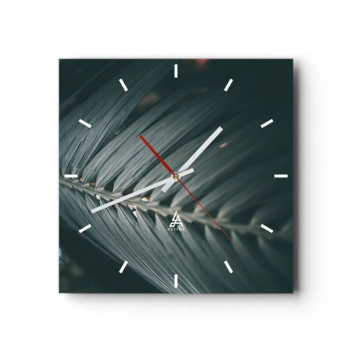 Zegar ścienny - Zbliżenie na detal liścia palmowego w ciemnej tonacji - 30x30cm - Precyzja natury - Nowoczesna dekoracja ścienna do salonu i sypialni ARTTOR