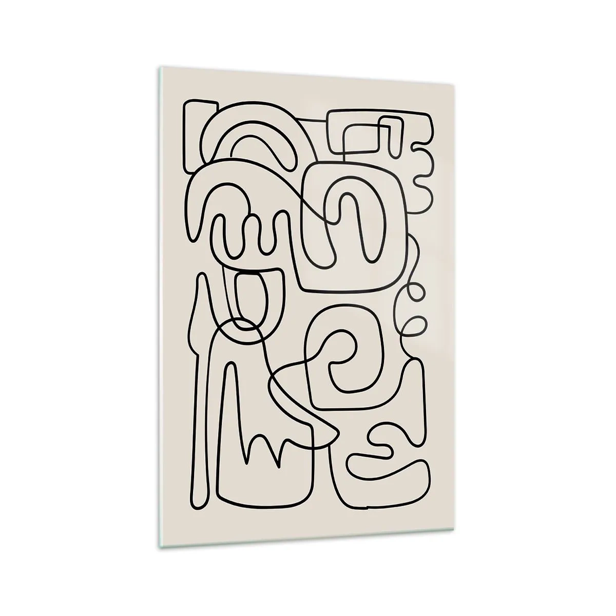 Obraz na szkle - Abstrakcyjny wzór line art w czerni na jasnym tle - 70x100cm - Po śladzie - Nowoczesna dekoracja ścienna do salonu i sypialni ARTTOR