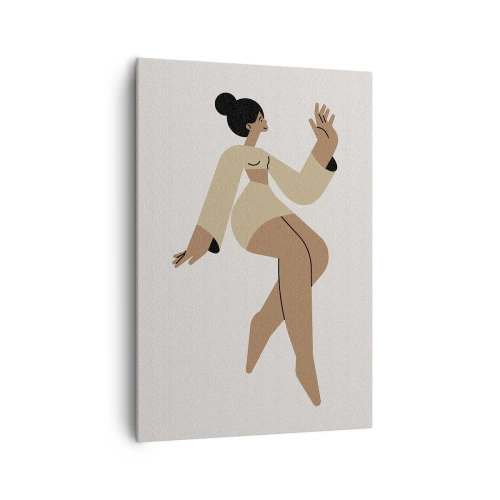 Obraz na płótnie - Minimalistyczna ilustracja kobiety w odcieniach beżu i brązu - 70x100cm - Kształt wdzięku - Nowoczesna dekoracja ścienna do salonu i sypialni ARTTOR