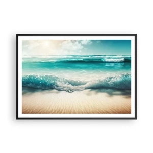 Plakat w czarnej ramie - Fale oceanu na jasnej piaszczystej plaży - 100x70cm - Spokój oceanu - Nowoczesna dekoracja ścienna do salonu i sypialni ARTTOR