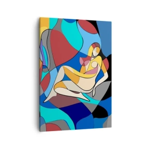 Obraz na płótnie - Abstrakcyjna sylwetka kobiety w geometrycznej kompozycji - 50x70cm - Kubistyczny akt - Nowoczesna dekoracja ścienna do salonu, kuchni i sypialni ARTTOR