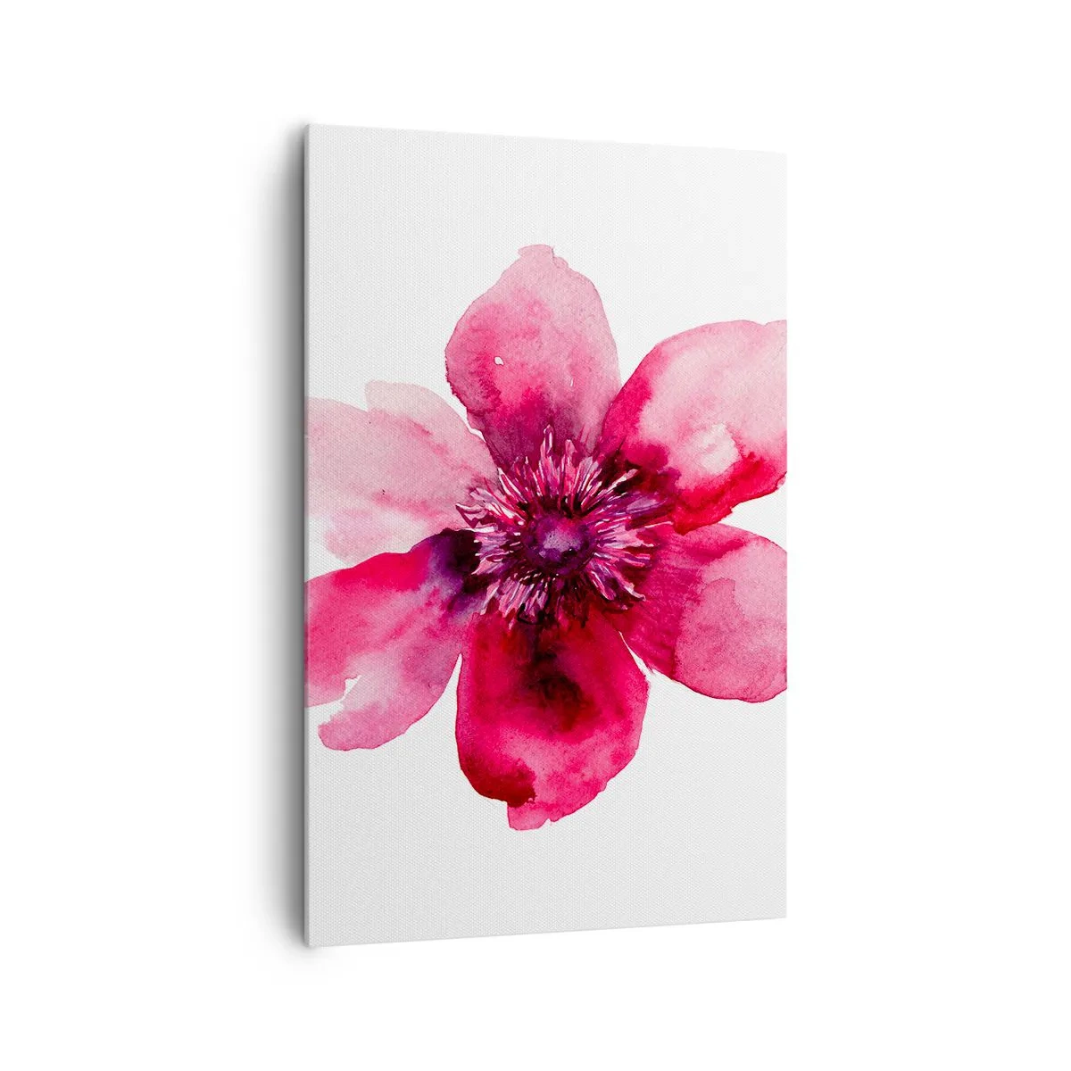 Obraz na płótnie - Różowy kwiat w akwarelowym stylu na białym tle - 80x120cm - Karminowy wonny pocałunek - Nowoczesna dekoracja ścienna do salonu i sypialni ARTTOR