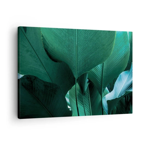 Obraz na płótnie - Zielone liście w minimalistycznej kompozycji - 70x50cm - Zwrócone do światła - Nowoczesna dekoracja ścienna do salonu i sypialni ARTTOR