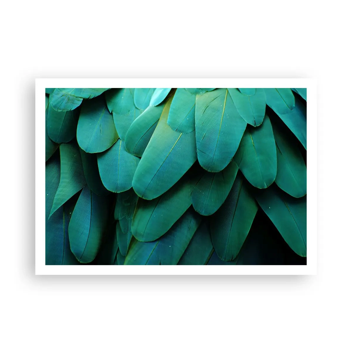 Plakat - Detal piór w odcieniach zieleni - 100x70cm - Precyzja papuziej natury - Nowoczesna dekoracja ścienna do salonu i sypialni ARTTOR