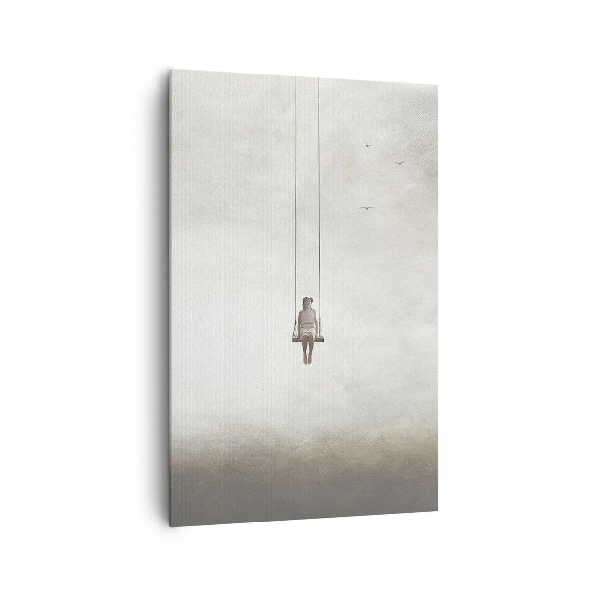 Obraz na płótnie - Postać na huśtawce zawieszonej w przestrzeni - 80x120cm - Dziecko w nas - Nowoczesna dekoracja ścienna do salonu i sypialni ARTTOR