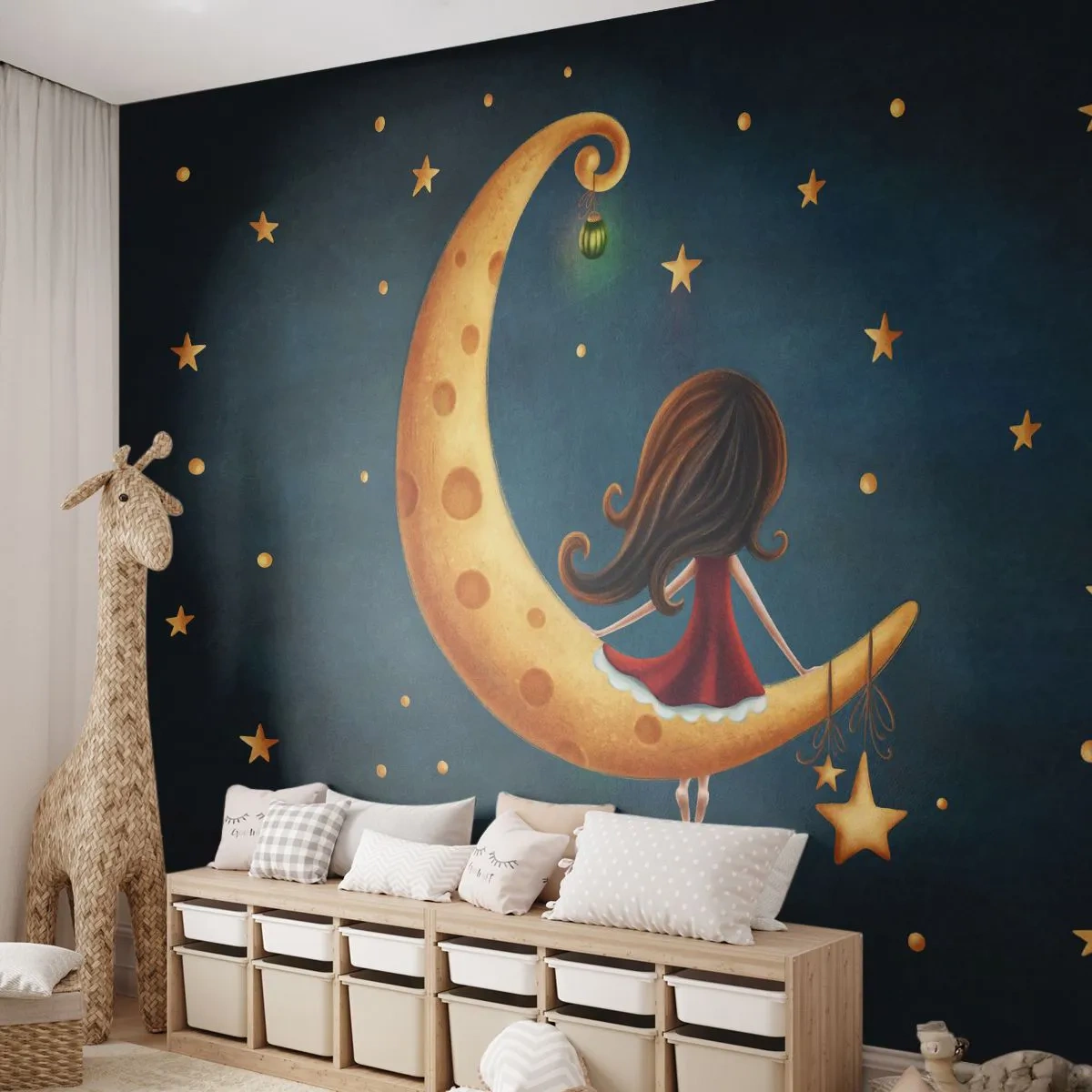 Fototapeta Premium Sand - Pewnego razu… - Dla Dzieci, Dziewczynka, Księżyc - 300x210 cm