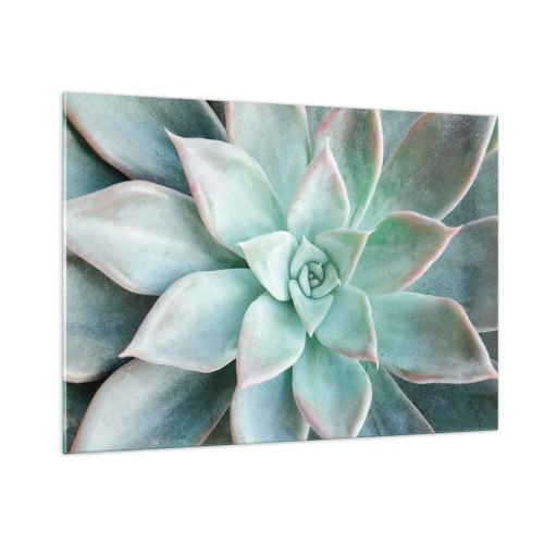 Obraz na szkle - Suche liście sukulenta o delikatnym, szaro-zielonym odcieniu - 100x70cm - Serce pustyni - Nowoczesna dekoracja ścienna do salonu, kuchni i sypialni ARTTOR