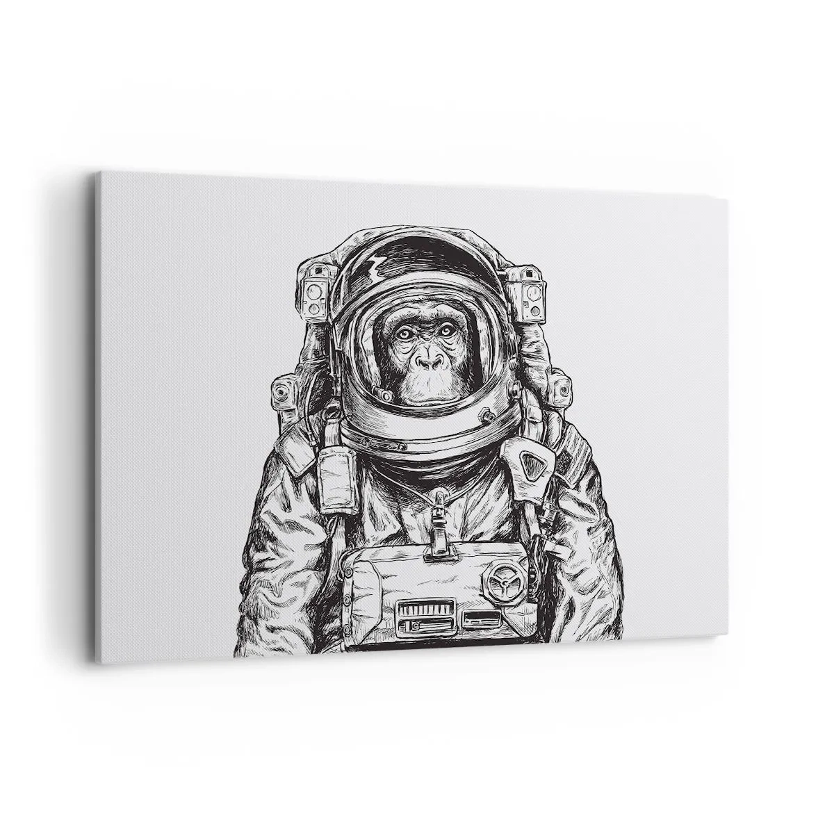 Obraz na płótnie - Grafika astronauty w skafandrze z głową małpy - 100x70cm - Alternatywna ewolucja - Nowoczesna dekoracja ścienna do salonu, kuchni i sypialni ARTTOR