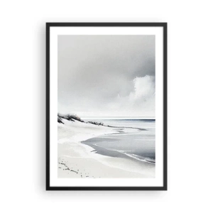Plakat w czarnej ramie - Minimalistyczna plaża w odcieniach szarości - 50x70cm - Od zawsze razem - Nowoczesna dekoracja ścienna do salonu i sypialni ARTTOR