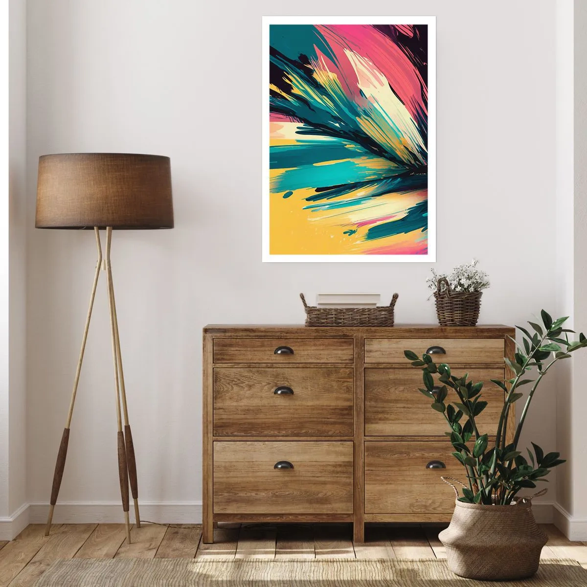 Plakat - Abstrakcyjna eksplozja barw w dynamicznym układzie - 50x70cm - Kompozycja – eksplozja radości - Nowoczesna dekoracja ścienna do salonu, kuchni i sypialni ARTTOR