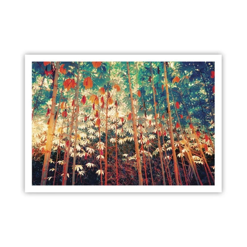 Plakat - Kolorowy las bambusowy z intensywnymi barwami - 100x70cm - Tajemne życie liści - Nowoczesna dekoracja ścienna do salonu i sypialni ARTTOR