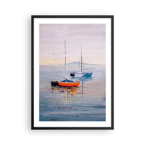 Plakat w czarnej ramie - Żaglówki na spokojnej wodzie - 50x70cm - Zasłużony odpoczynek - Nowoczesna dekoracja ścienna do salonu i sypialni ARTTOR