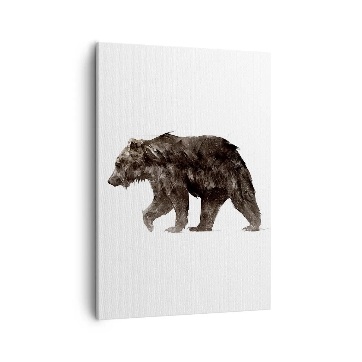 Obraz na płótnie - Artystyczna sylwetka niedźwiedzia na białym tle w minimalistycznym stylu - 50x70cm - Zawsze noszę prawdziwe futro! - Nowoczesna dekoracja ścienna do salonu, kuchni i sypialni ARTTOR