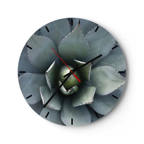 Zegar ścienny - Zbliżenie na geometryczny układ liści agawy - 30x30cm - Wabi i przestrzega - Nowoczesna dekoracja ścienna do salonu, kuchni i sypialni ARTTOR