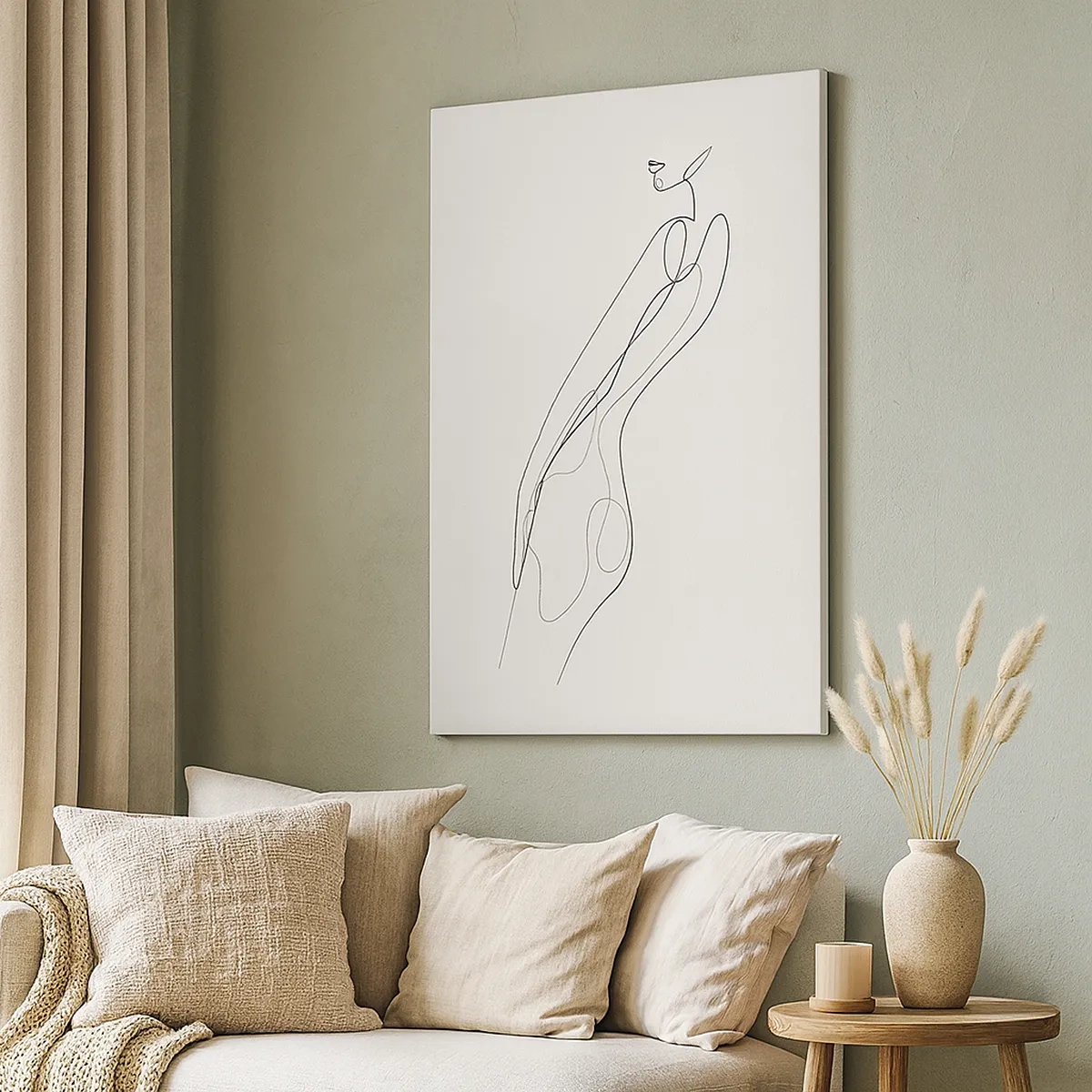 Obraz na płótnie - Minimalistyczna linia kobiecej sylwetki na białym tle - 50x70cm - Zaledwie obietnica - Nowoczesna dekoracja ścienna do salonu, kuchni i sypialni ARTTOR