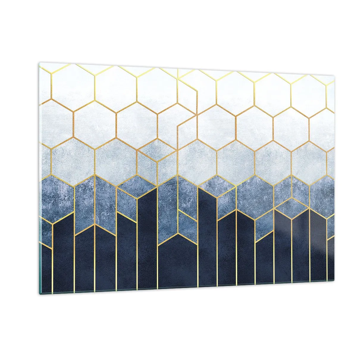 Obraz na szkle - Geometryczny wzór w złoto-granatowej kolorystyce - 120x80cm - Kompozycja w synkopowym rytmie - Nowoczesna dekoracja ścienna do salonu, kuchni i sypialni ARTTOR