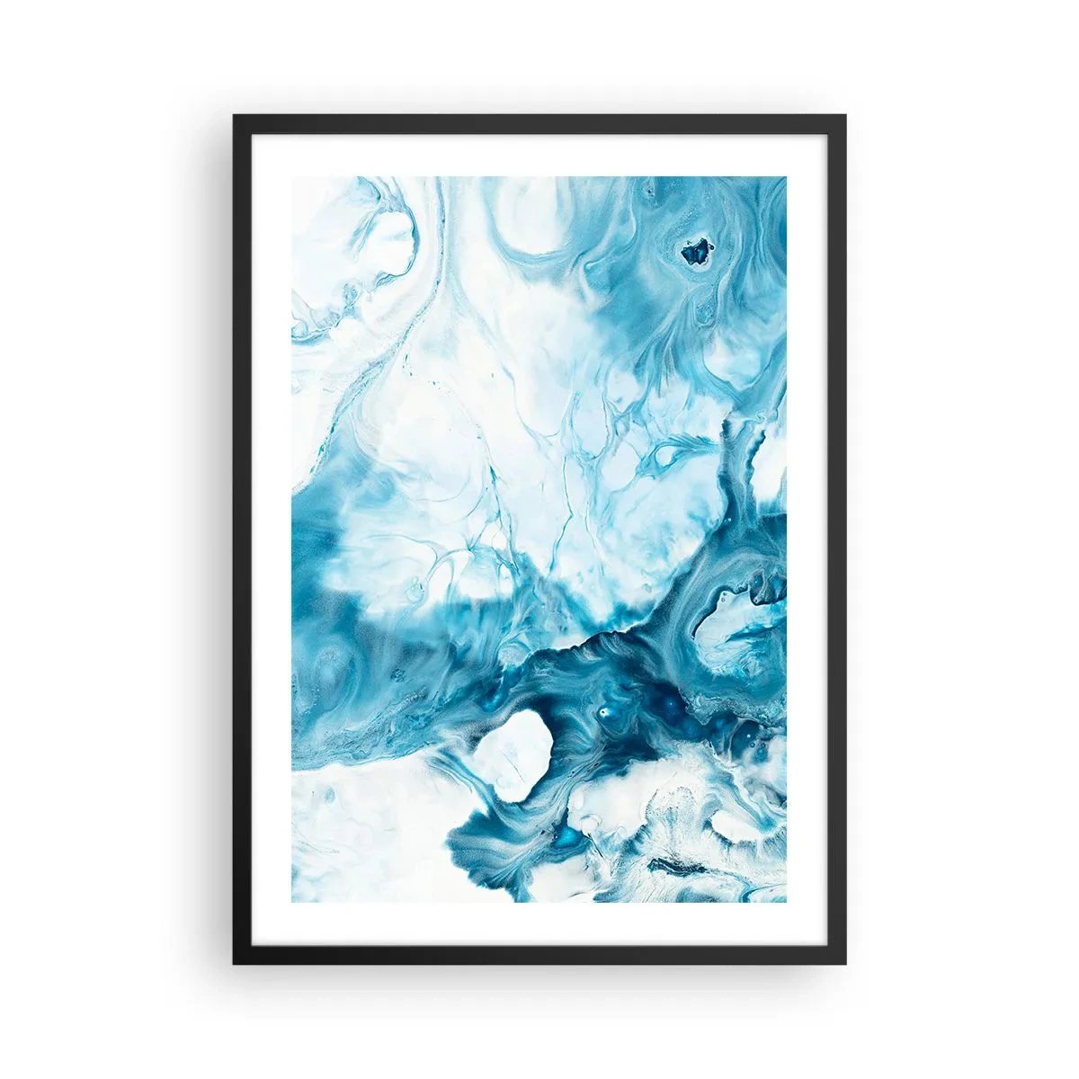 Plakat w czarnej ramie - Abstrakcyjna kompozycja w odcieniach błękitu i bieli - 50x70cm - Koncert błękitu - Nowoczesna dekoracja ścienna do salonu i sypialni ARTTOR