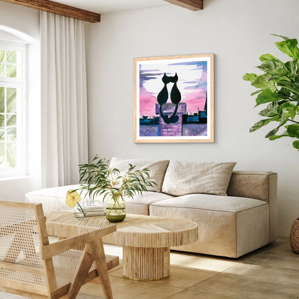 Plakat w ramie jasny dąb - Rendez-vous pod księżycem - 40x40 cm