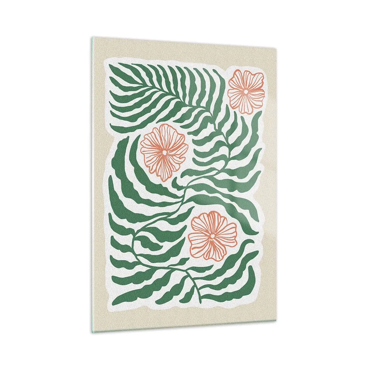 Obraz na szkle - Zielone liście i czerwone kwiaty w graficznym układzie - 50x70cm - Rozkwitłe w zieleni - Nowoczesna dekoracja ścienna do salonu, kuchni i sypialni ARTTOR