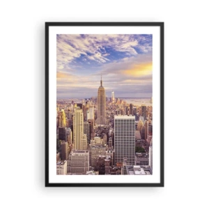 Plakat w czarnej ramie - Panorama Nowego Jorku z Empire State Building o zachodzie - 50x70cm - Sięgnąć samych chmur - Nowoczesna dekoracja ścienna do salonu i sypialni ARTTOR