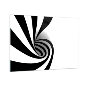 Obraz na szkle - Abstrakcyjna spirala w czerni i bieli o dynamicznym kształcie - 100x70cm - A jednak się kręci - Nowoczesna dekoracja ścienna do salonu, kuchni i sypialni ARTTOR