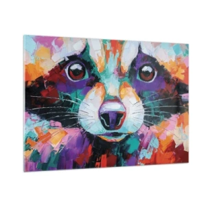 Obraz na szkle - A vibrant and colorful portrait of a raccoon painted in bold brushstrokes - 100x70cm - Tylko dobre emocje - Nowoczesna dekoracja ścienna do salonu, kuchni i sypialni ARTTOR