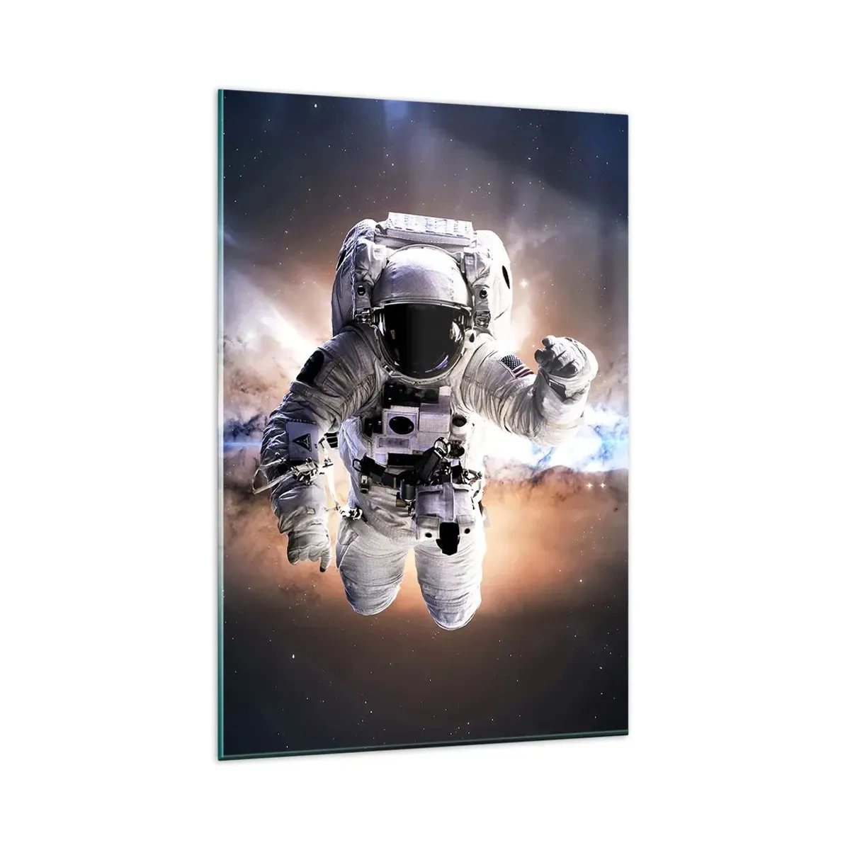 Obraz na szkle - Astronauta w przestrzeni kosmicznej - 80x120cm - Pozdrowienia z kosmosu - Nowoczesna dekoracja ścienna do salonu i sypialni ARTTOR