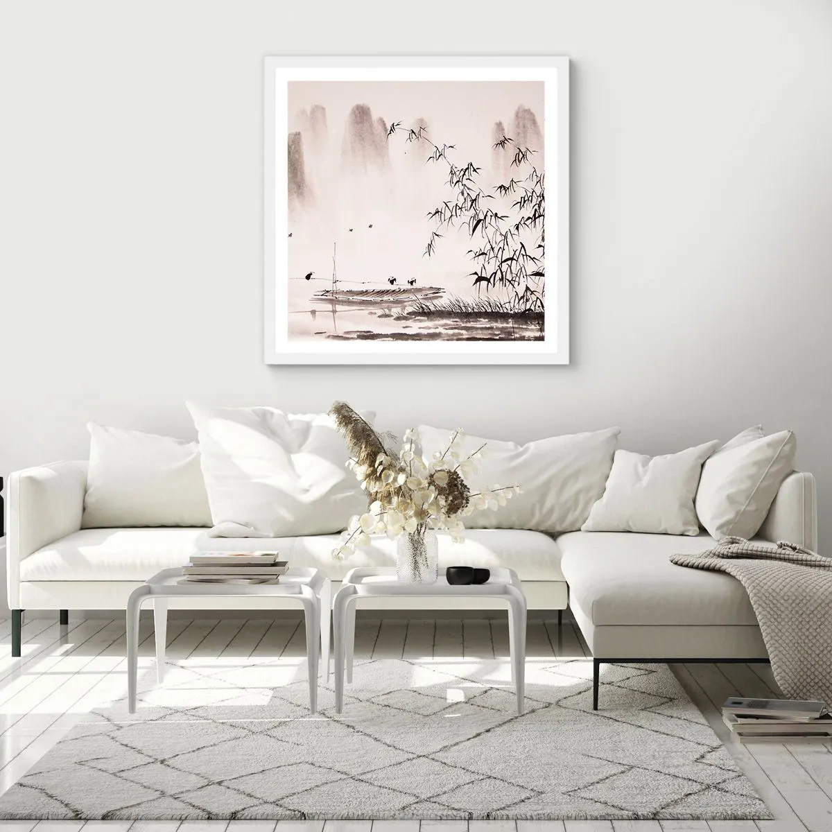 Plakat w białej ramie - Cisza ryżowych pól - 40x40 cm