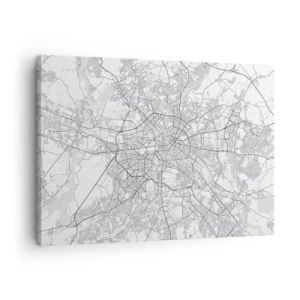 Obraz na płótnie - Szczegółowa mapa miasta w odcieniach czerni i bieli - 70x50cm - Kwiat Berlina - Nowoczesna dekoracja ścienna do salonu i sypialni ARTTOR