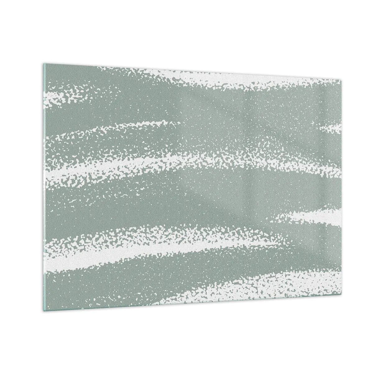 Obraz na szkle - Białe pasy na tle w kolorze chłodnej zieleni - 100x70cm - Abstrakcja w zimowym klimacie - Nowoczesna dekoracja ścienna do salonu, kuchni i sypialni ARTTOR