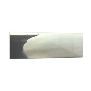Obraz na szkle - Sylwetka postaci na krawędzi urwiska w mglistym krajobrazie - 160x50cm - Do góry, oczywiście! - Nowoczesna dekoracja ścienna do salonu i sypialni ARTTOR