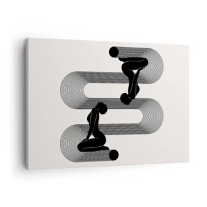 Obraz na płótnie - Czarne sylwetki z geometrycznymi liniami na jasnym tle - 70x50cm - Zmysłowa symetria - Nowoczesna dekoracja ścienna do salonu i sypialni ARTTOR