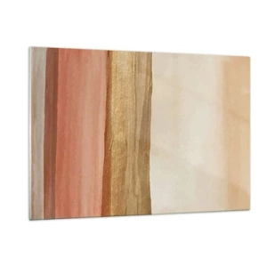 Obraz na szkle - Abstrakcyjne pasy w ciepłych odcieniach beżu i złota - 120x80cm - Kompozycja wertykalna - Nowoczesna dekoracja ścienna do salonu, kuchni i sypialni ARTTOR
