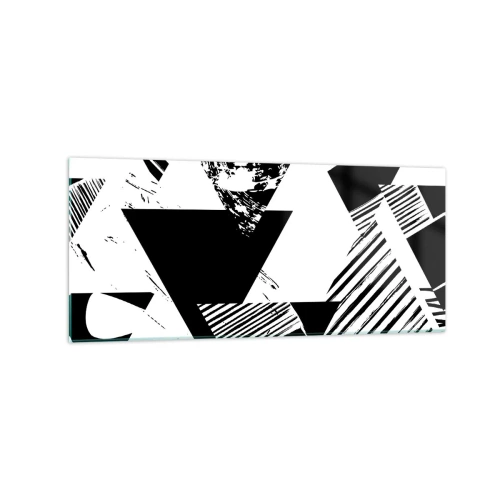 Obraz na szkle - Geometryczne wzory w czarno-białej minimalistycznej formie - 120x50cm - Deszcz trójkątów - Nowoczesna dekoracja ścienna do salonu i sypialni ARTTOR