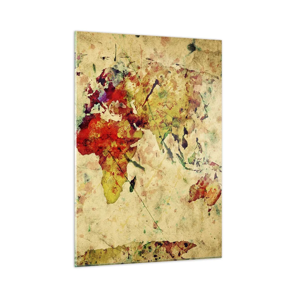 Obraz na szkle - Kolorowa mapa świata na teksturowanym, vintage tle - 50x70cm - Życie jak barwny papier mapy - Nowoczesna dekoracja ścienna do salonu, kuchni i sypialni ARTTOR
