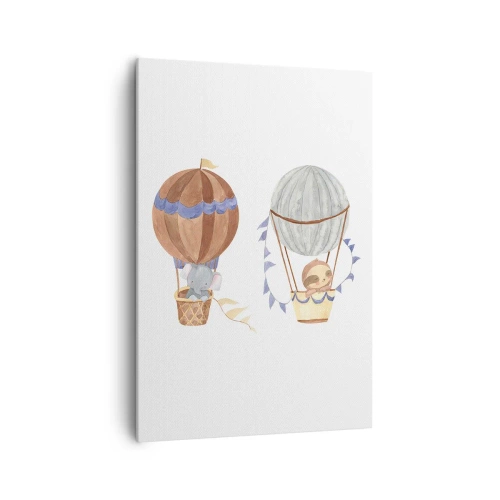 Obraz na płótnie - Urocze zwierzęta w balonach na białym tle - 70x100cm - Przyjaciele w podróży - Nowoczesna dekoracja ścienna do salonu i sypialni ARTTOR