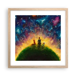 Plakat w ramie jasny dąb - Miłość i przyjaźń - cały świat - 40x40 cm