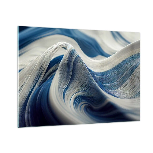 Obraz na szkle - Dynamiczna abstrakcja w odcieniach błękitu i bieli - 100x70cm - Płynność błękitu i bieli - Nowoczesna dekoracja ścienna do salonu, kuchni i sypialni ARTTOR