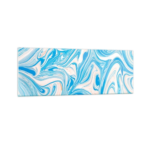 Obraz na szkle - Abstrakcyjne niebieskie i białe wiry w stylu marmuru - 140x50cm - Rozlewisko w turkusie - Nowoczesna dekoracja ścienna do salonu i sypialni ARTTOR