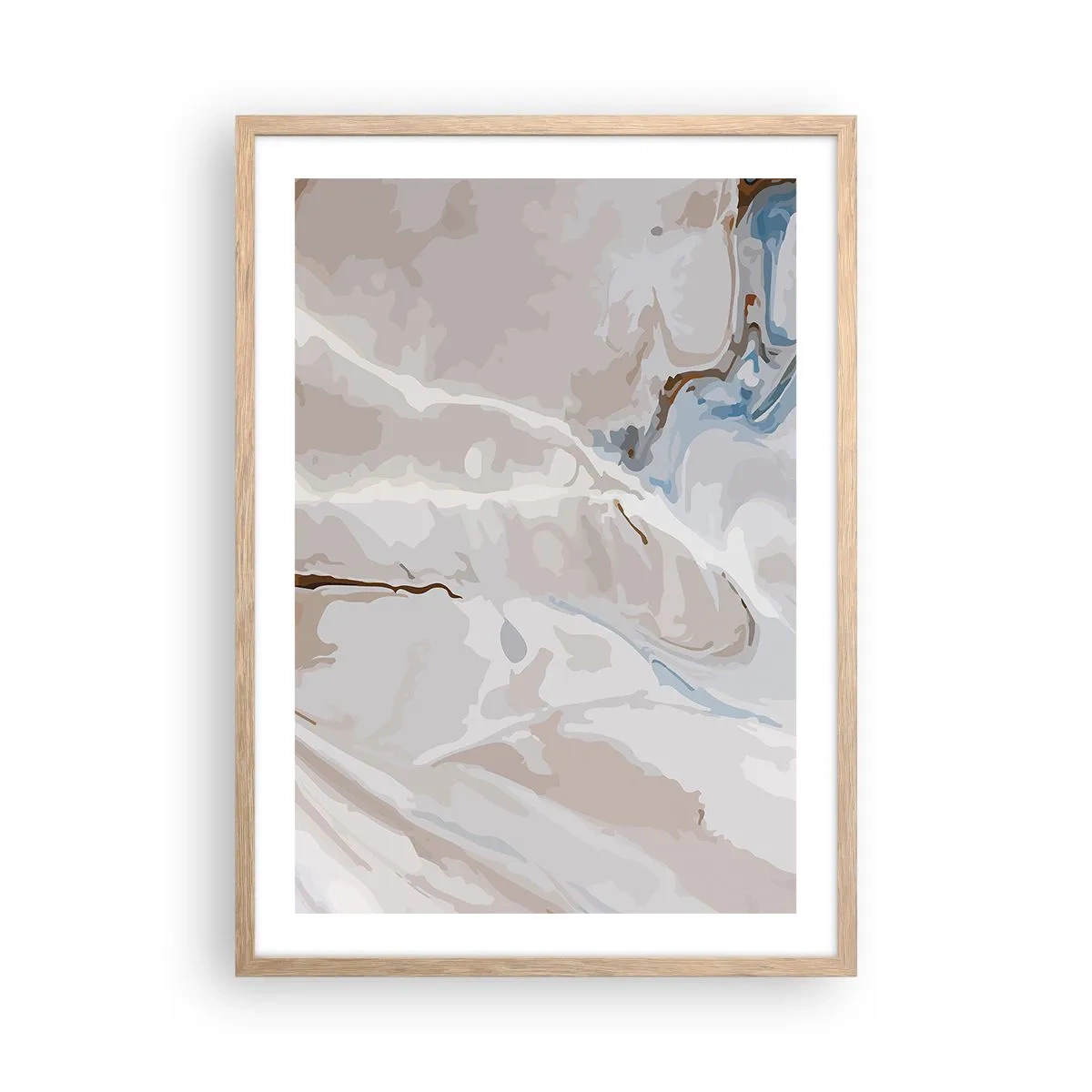 Plakat w ramie jasny dąb - Błękitne meandry pod bielą - 50x70 cm