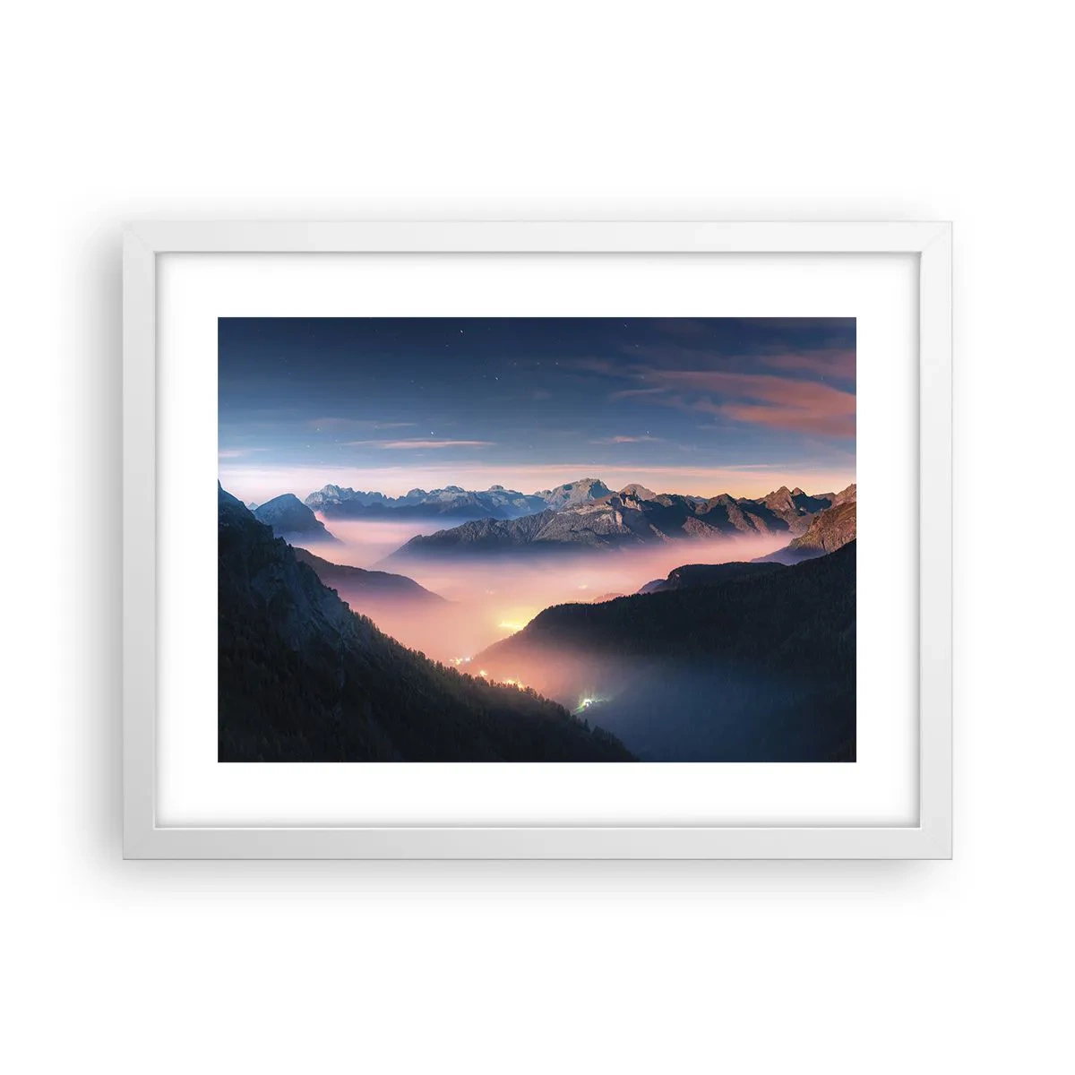 Plakat w białej ramie - Światło w dolinach - 40x30 cm
