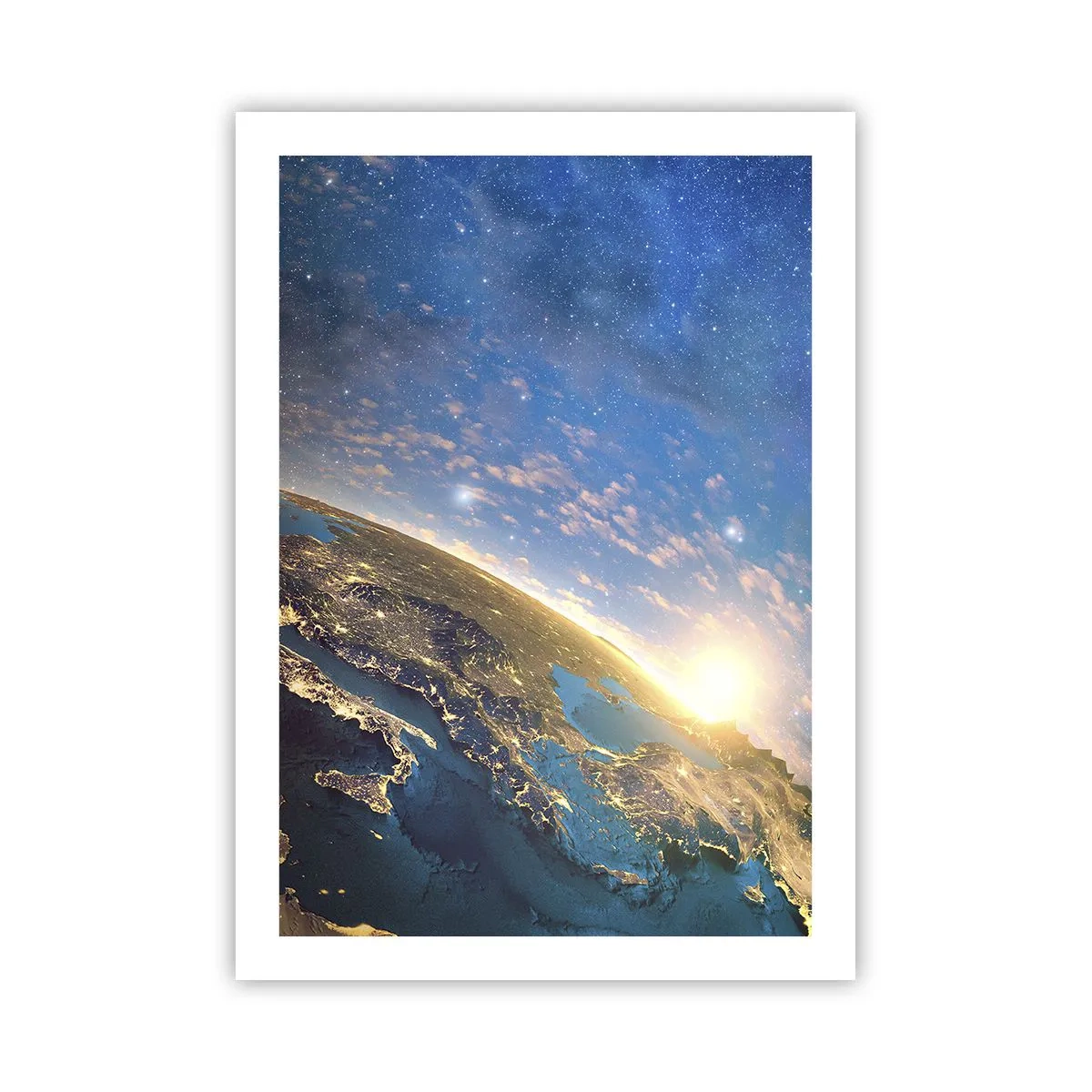 Plakat - Ziemia widziana z kosmosu o wschodzie słońca - 50x70cm - Spójrzmy na siebie z dystansu - Nowoczesna dekoracja ścienna do salonu, kuchni i sypialni ARTTOR
