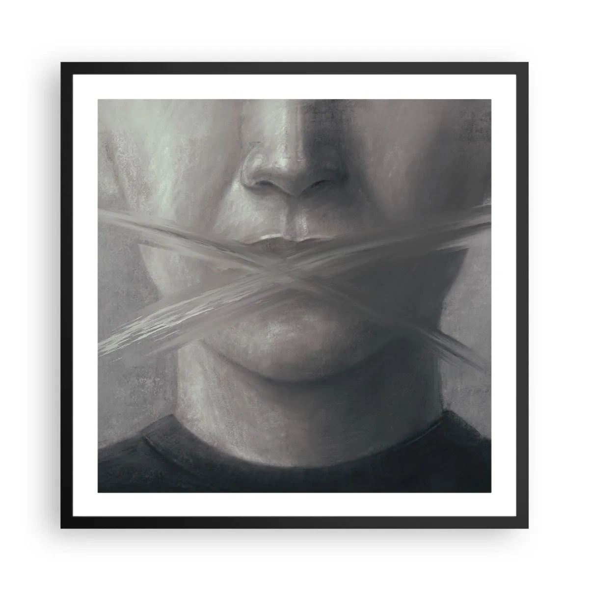 Plakat w czarnej ramie - Ani słowa - 60x60 cm