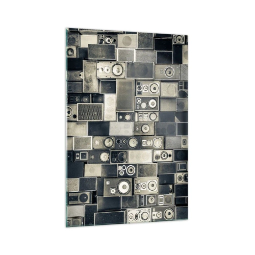 Obraz na szkle - Kolekcja głośników w stylu retro - 70x100cm - I wszystko gra - Nowoczesna dekoracja ścienna do salonu i sypialni ARTTOR