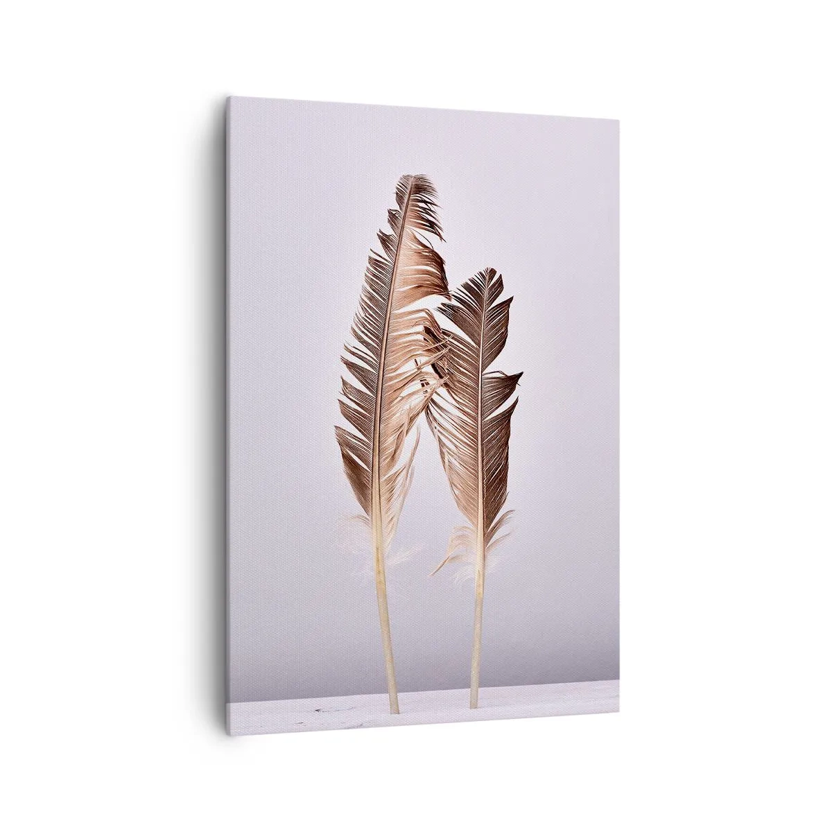 Obraz na płótnie - Delikatne pióra na jasnym tle w minimalistycznym stylu - 70x100cm - Przeciw nicości - Nowoczesna dekoracja ścienna do salonu i sypialni ARTTOR
